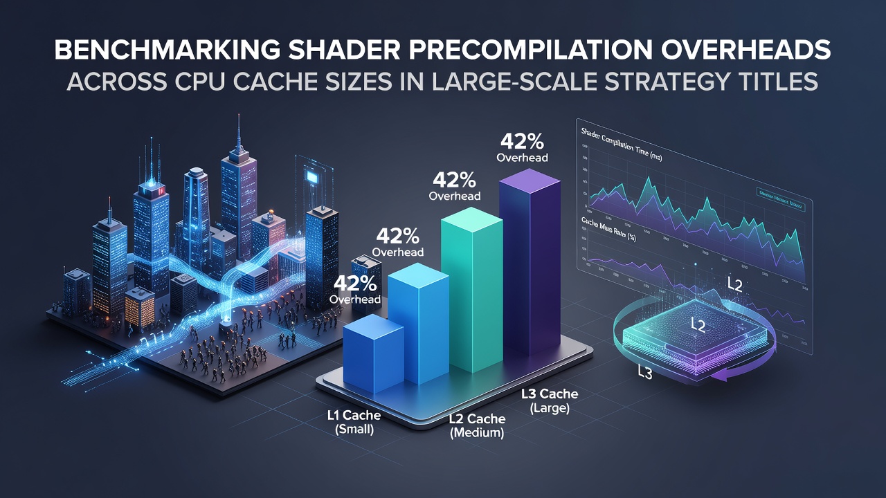 Benchmark setup showing multiple CPU configurations testing shader precompilation in strategy game environments