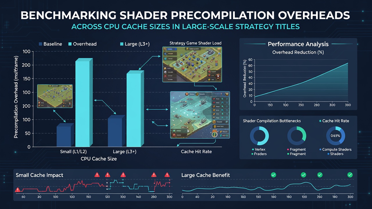 Graph comparing shader precompilation times against increasing CPU cache sizes in large strategy games