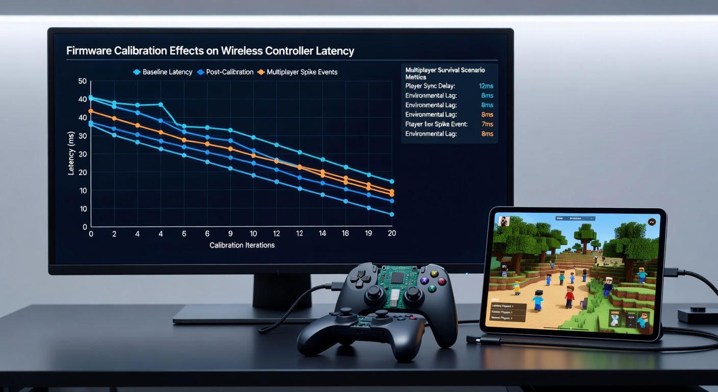 In-game screenshot from a multiplayer survival title illustrating real-time controller input feedback during a coordinated team encounter