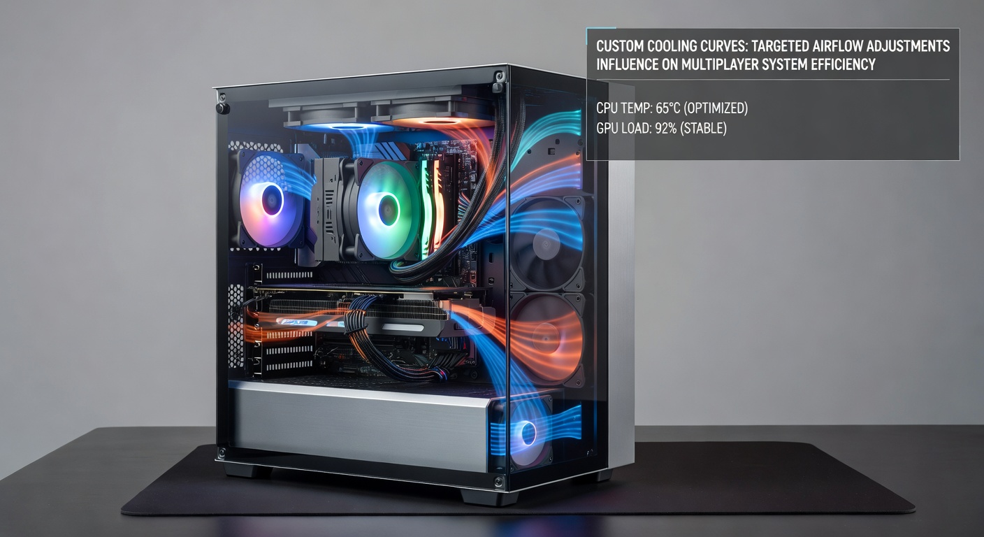 Esports tournament setup featuring compact PCs with optimized cooling curves maintaining stable performance during live matches