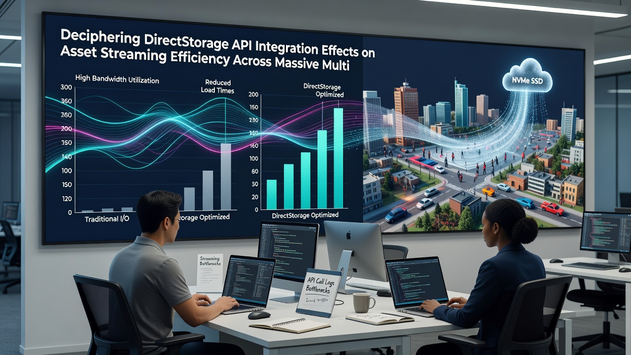 Comparison charts showing asset load times before and after DirectStorage integration in MMO test scenarios