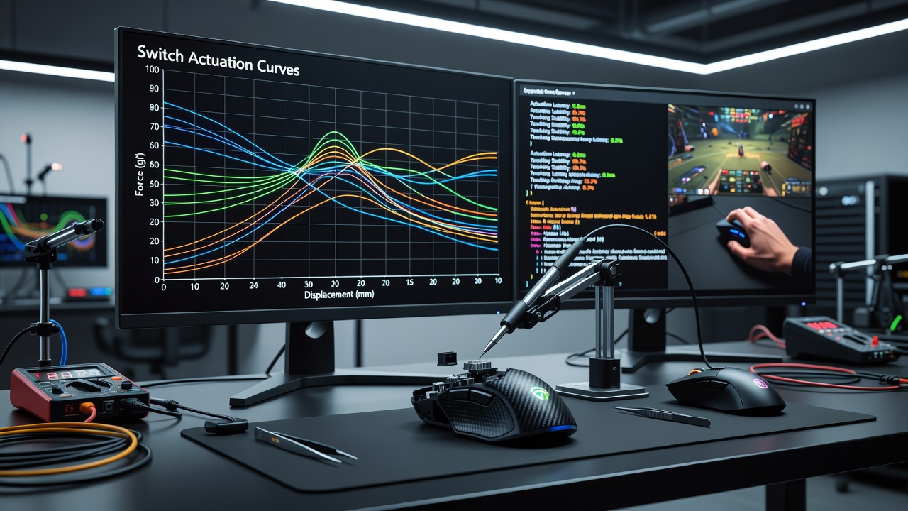 Graph displaying force versus distance curves for different optical mouse switches used in esports environments