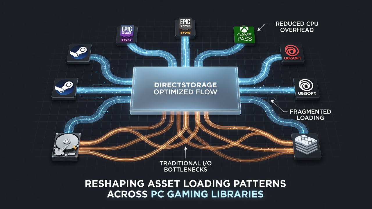 Comparison of asset streaming timelines before and after DirectStorage implementation in PC game engines