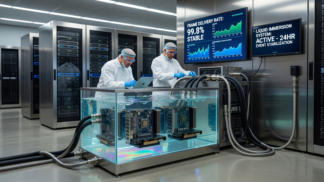 Liquid immersion cooling tanks housing tournament-grade servers in a data center environment